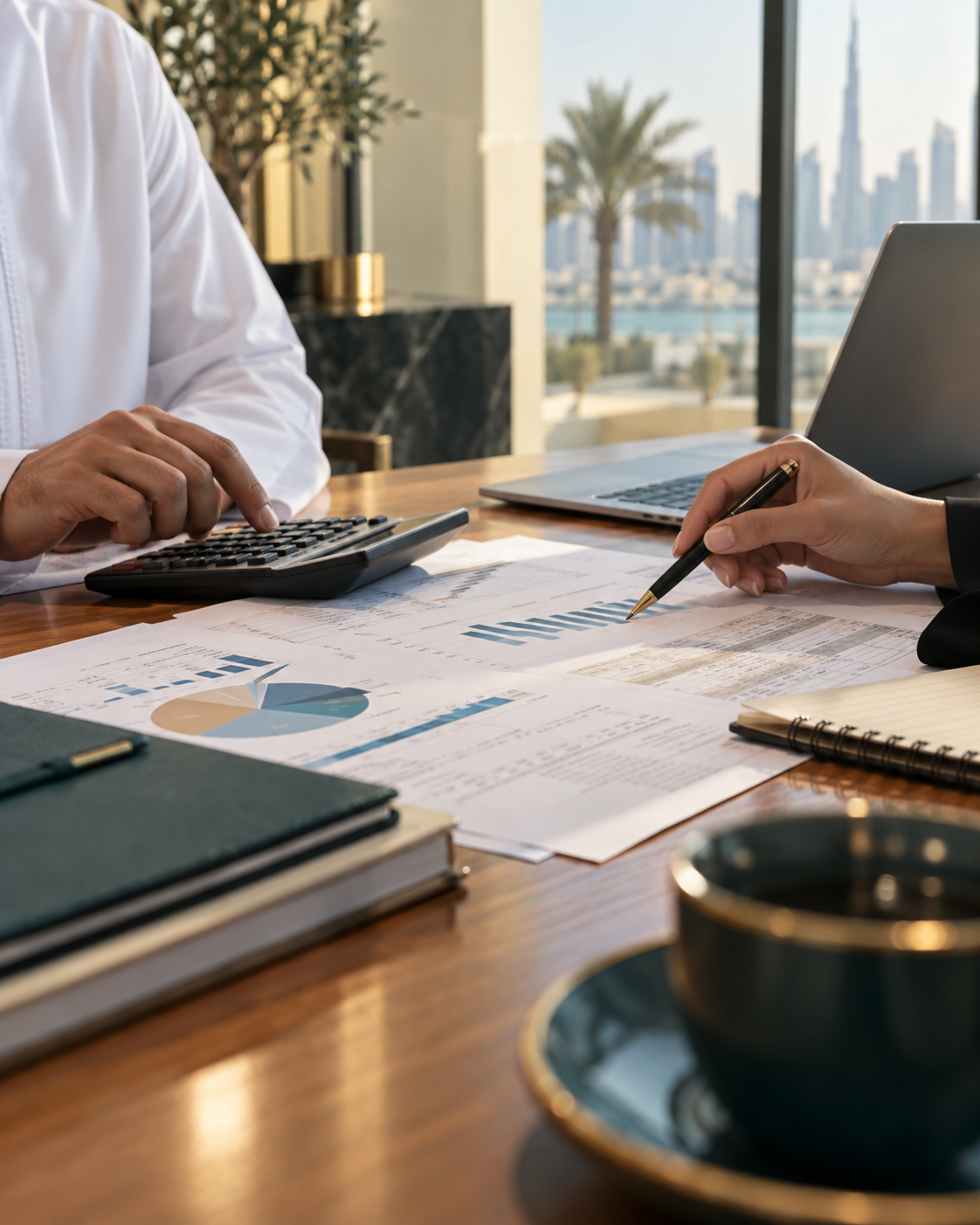 Professionals reviewing financial information together