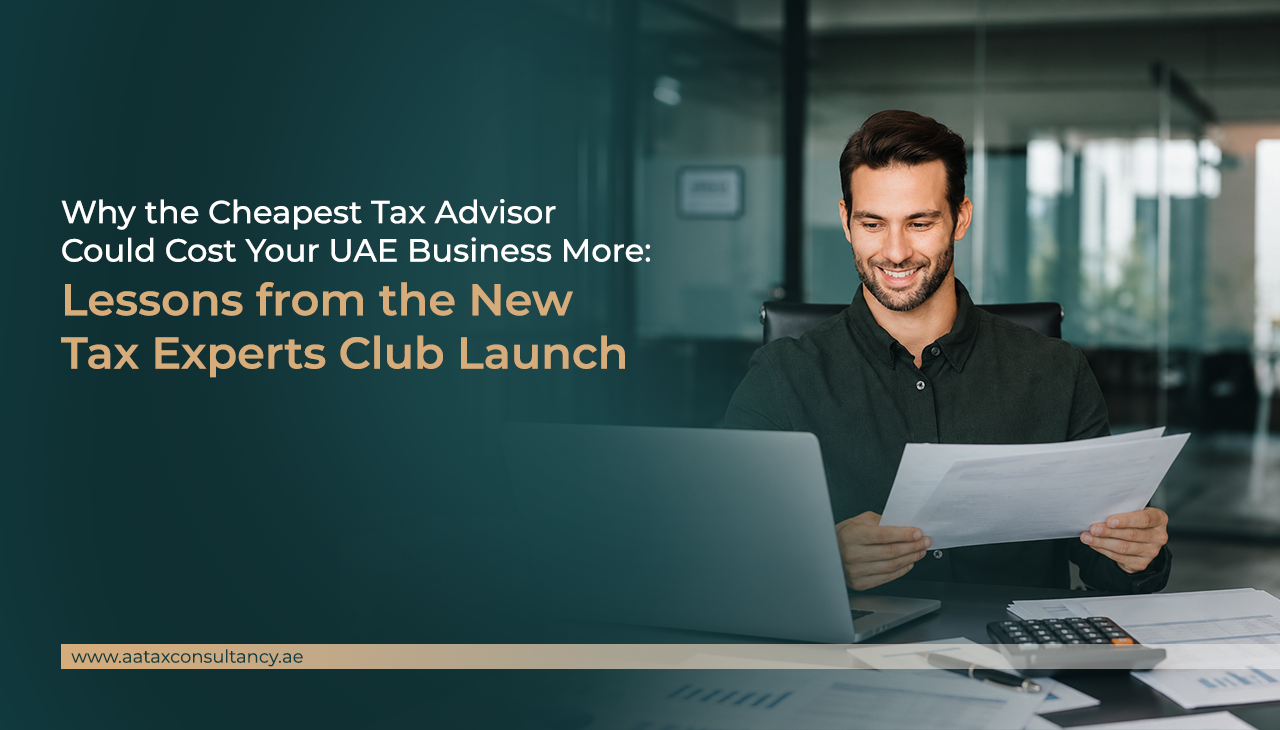 Tax advisor reviewing UAE business records and tax calculations