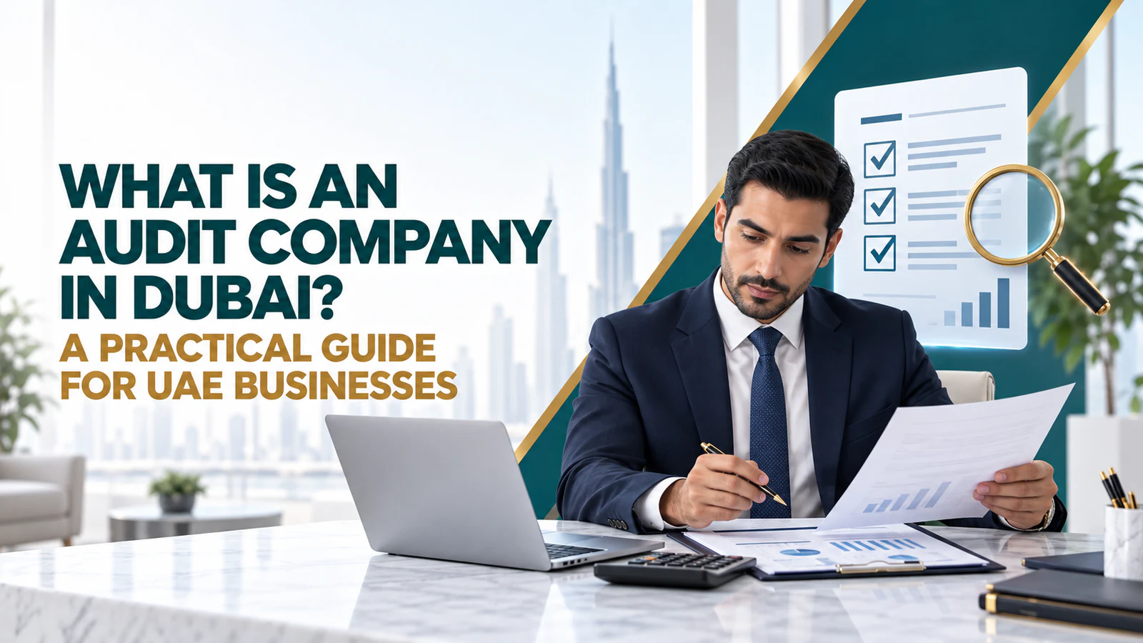 Auditor reviewing financial statements for a Dubai company